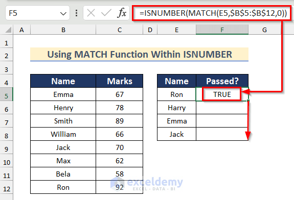 Using Excel MATCH Function Within ISNUMBER Function