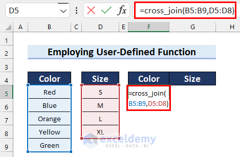 Using the User-Defined Function for Cross Join in Excel