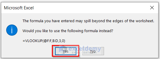 Suggestion from Microsoft Excel