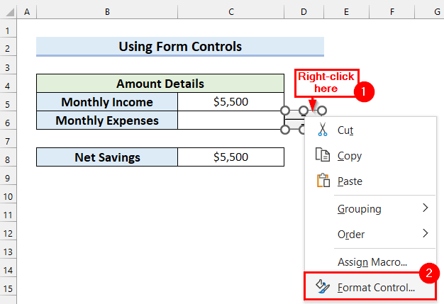 Using Context Menu to Display Negative Values Using Spin Button in Excel
