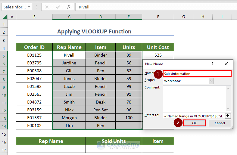 Inputting preferred reference name in the new name tab