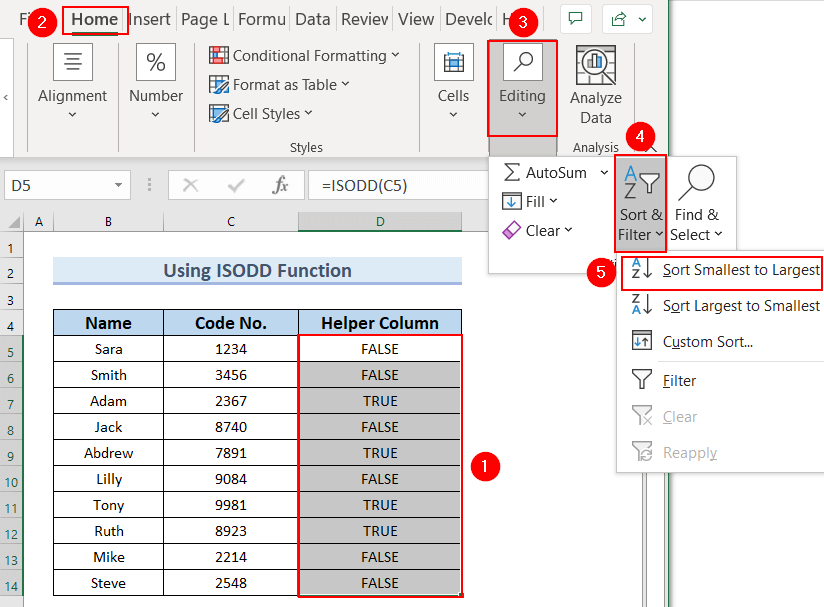 Use of Sort & Filter Feature to Sort Odd and Even Numbers in Excel