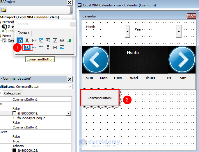 Adding Command Button to Create an Excel VBA Calendar