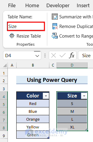 Creating and Naming Table from Another Data Range in Excel