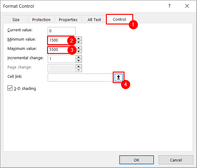 Format Controls Dialog Box for Displaying Negative Values Using Spin Button in Excel