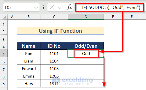 Check If a Number is Odd Using IF Function in Excel
