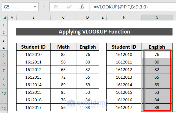 Result for Using Implicit Intersection Operator in VLOOKUP Function