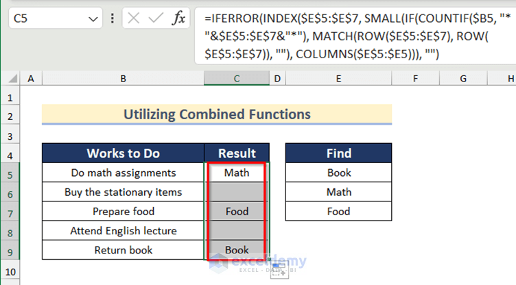 Values Found After Checking Cells Utilizing Combined Functions in Excel