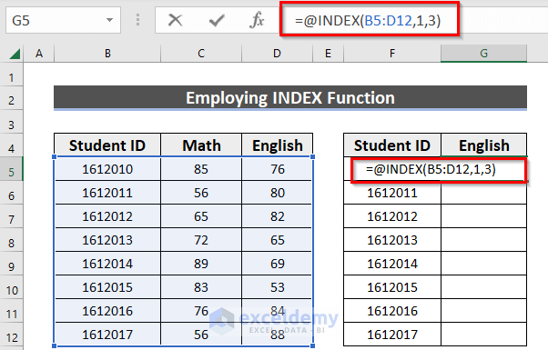 Use of INDEX Function