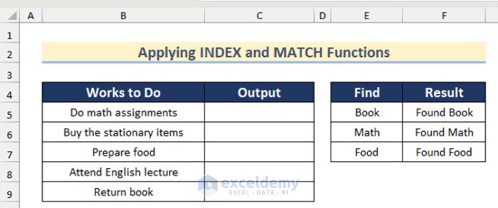 Dataset to Apply INDEX and MATCH Functions to Check If Cell Contains One of Several Values in Excel