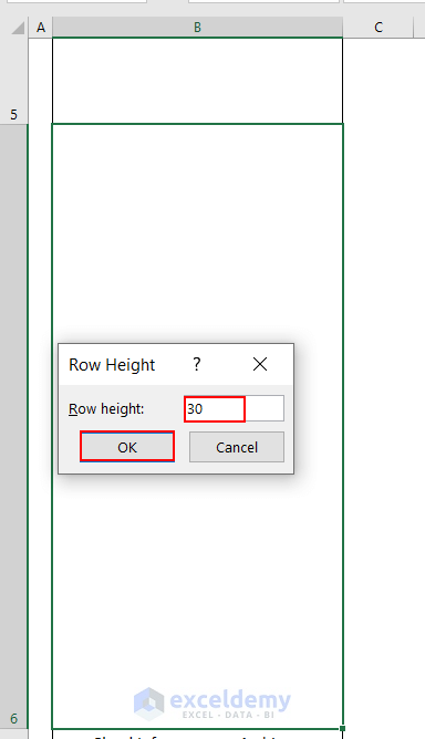 Setting Row height for Row 6 to 30