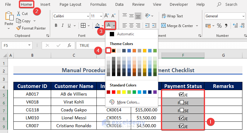 Manual Procedures to Create Bill Payment Checklist in Excel