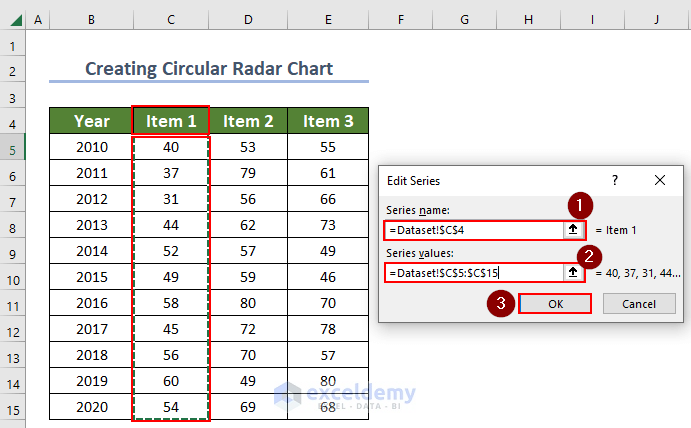 selecting radar chart values