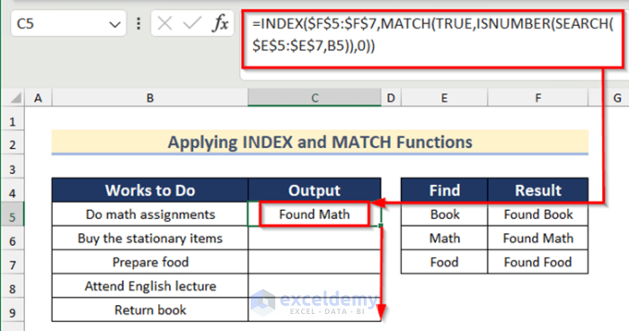 Applying INDEX and MATCH Functions to Check If Cell Contains One of Several Values in Excel