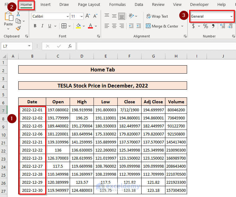 Short Date Format Using Home Tab Input