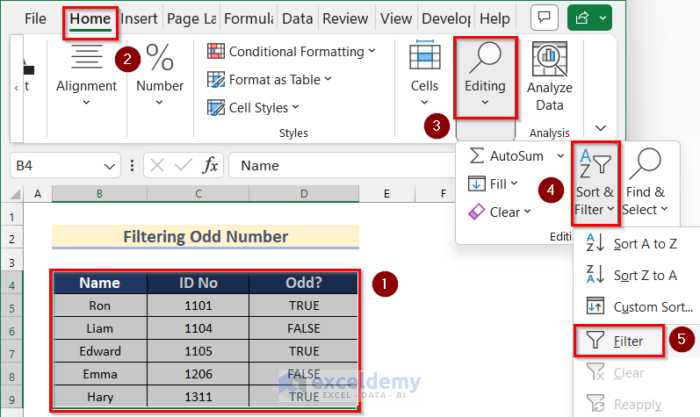 How to Filter an Odd Number in Excel