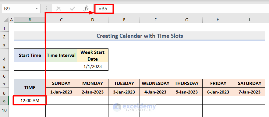 Insert Time Slots in Calendar