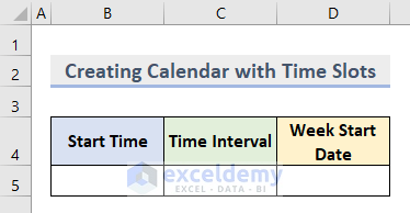 Create Outline for Calendar with Time Slots in Excel