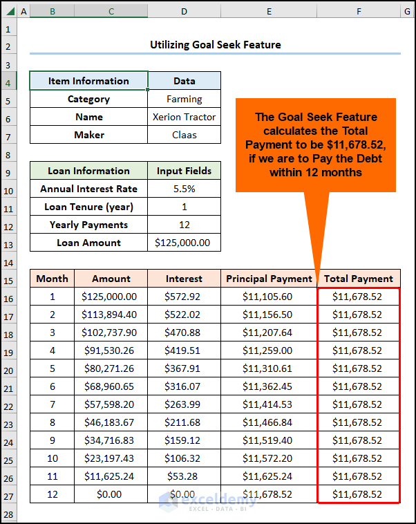 utilizing goal seek feature to make chattel mortgage calculator excel