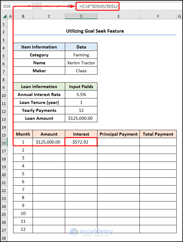 Using formula to get interest payment