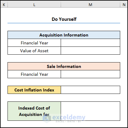 Practice Section for cost inflation index calculator excel