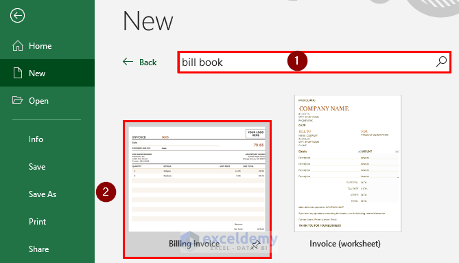 Searching for bill book templates