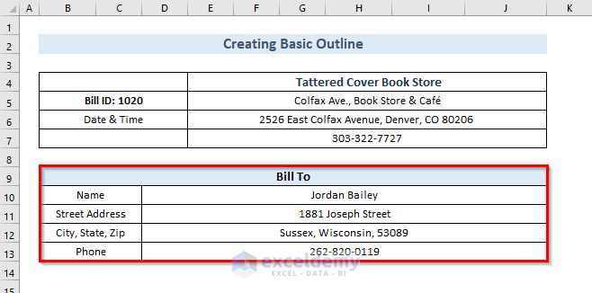 Inserting buyer information in the bill book format