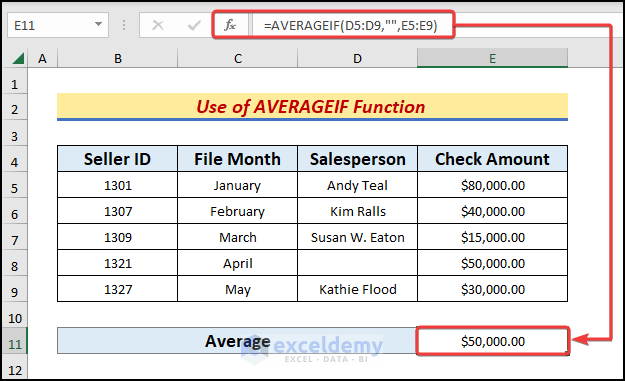 Use AVERAGEIF Function to Find Average with Blank Cells in Excel
