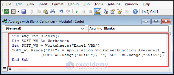 Run a VBA Code to Count Average Including Empty Cells in Excel