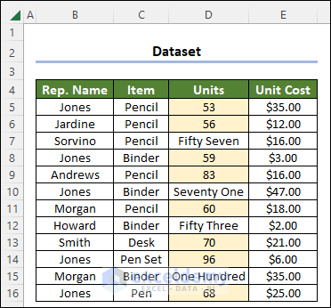Sample Excel Dataset