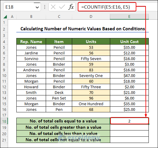 Counting Numeric Values Equal to a Defined Value