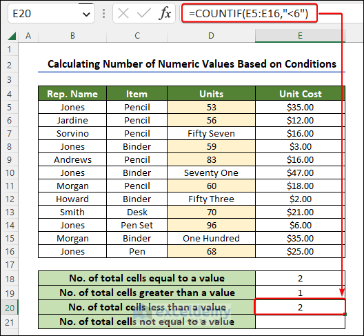 Counting Values Less Than a Defined Value