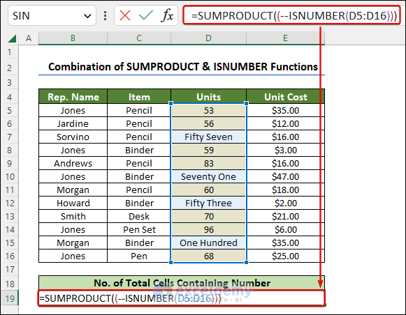 Utilizing a Combination of SUMPRODUCT & ISNUMBER Functions to Count Numeric Values