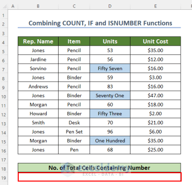 selecting preferred cell to get output after applying COUNT,IF and ISNUMBER functions
