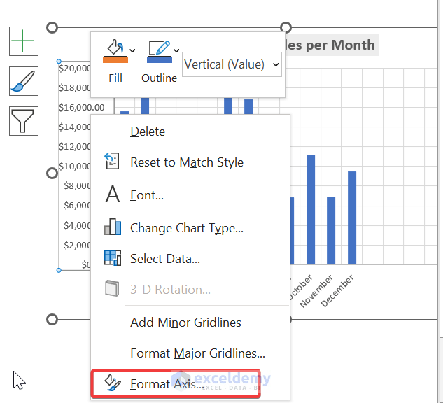 Selecting "Format Axis" from Bar Chart