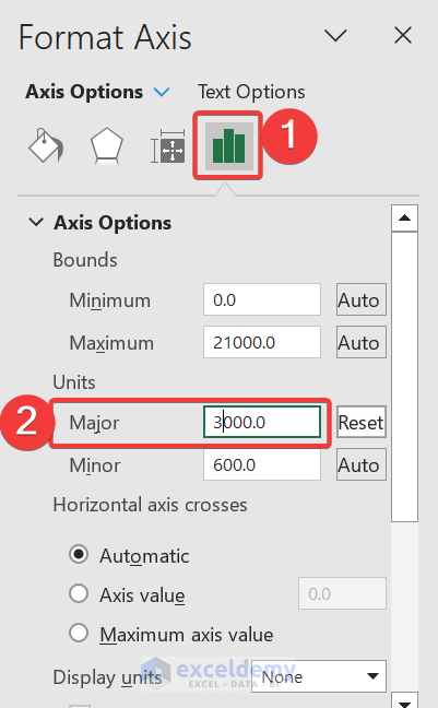 change major unit using Axis Options feature to set chart axis scale