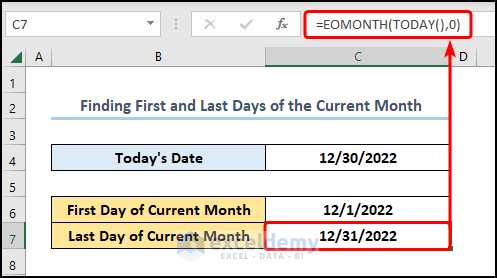 Finding First and Last Days of the Current Month with excel eomonth function