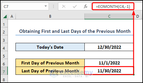 Obtaining First and Last Days of the Previous Month with Excel EOMONTH function