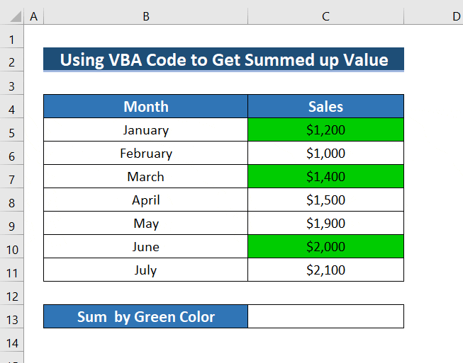 Sum When Cell Color Is Green in Excel