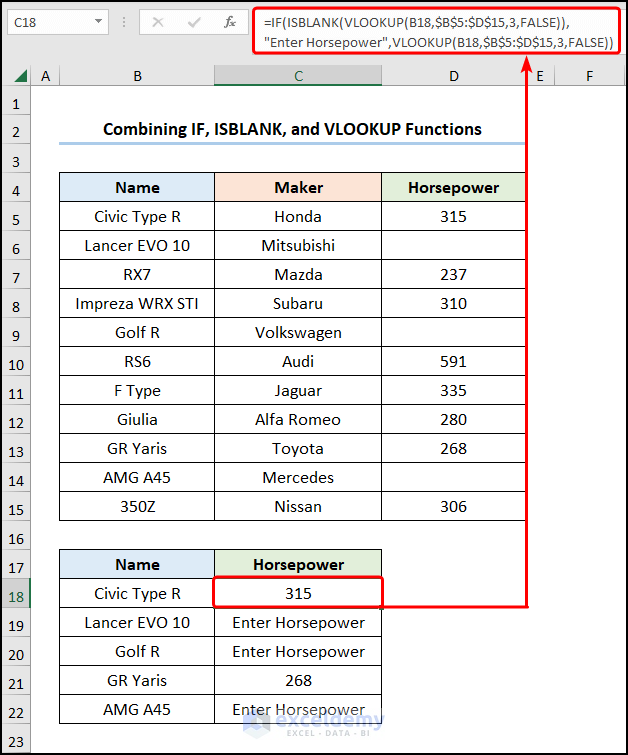 Combining IF, ISBLANK, and VLOOKUP Functions