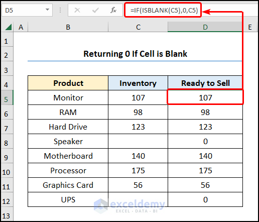 Applying IF and ISBLANK functions to return 0 instead of blank cells