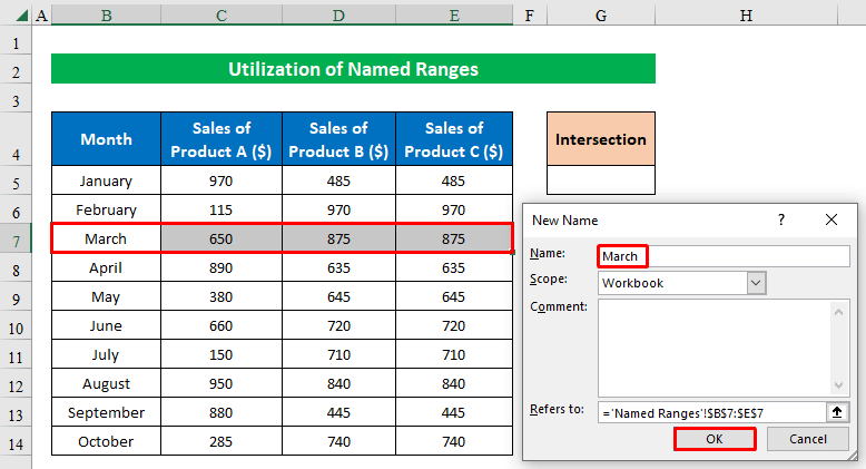 Utilizing Named Ranges to Find Intersection of Two Columns