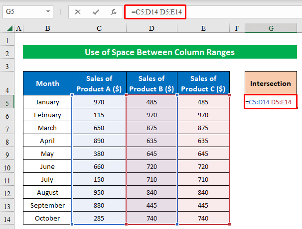 Using Space Between Column Ranges to Find Intersection of Two Columns