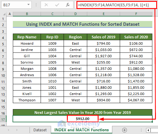 INDEX and MATCH Functions to Lookup Next Largest Value