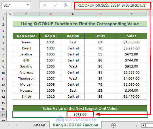 XLOOKUP Function to Find Corresponding Value