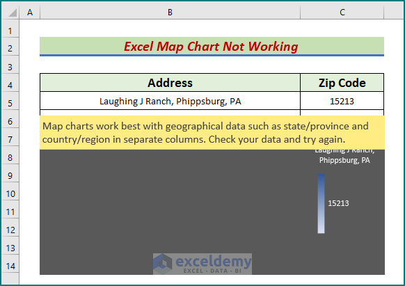 Excel map chart not working because of incorrect data