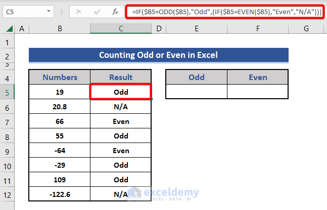 Find odd or even in Excel