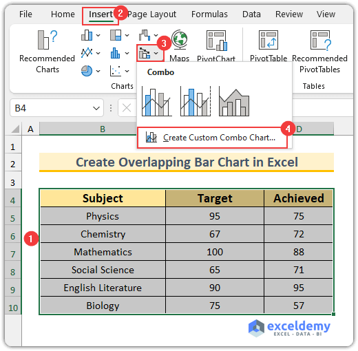 Create Custom Combo Chart to Create Overlapping Bar Chart in Excel