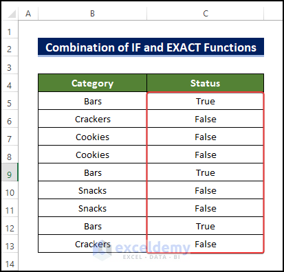 TRUE and false is returned for IF and EXACT functions after using autofill