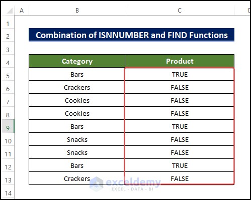 TRUE and FALSE is returned after using autofill for ISNUMBER and FIND functions